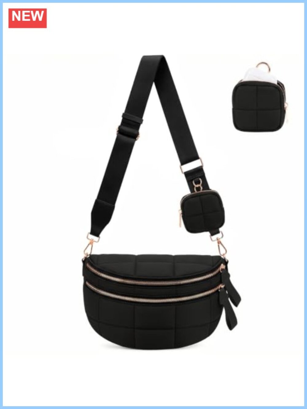 Quilted Puff Crossbody Bag Nylon Checkered Hobo Travel with Pouch
